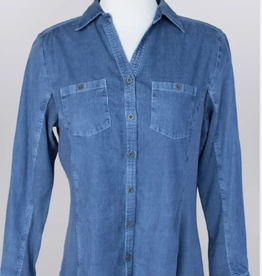 Keren Hart Keren Hart  Indigo Corduroy Button Up Roll Tab Sleeve  Top