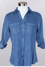 Keren Hart Keren Hart YY73021 Indigo Corduroy Button Up Roll Tab Sleeve  Top