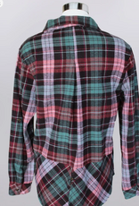 Keren Hart f Keren Hart 73036A Dusty Rose/Teal Combo Plaid Button Up Roll Tab  Sleeve Top
