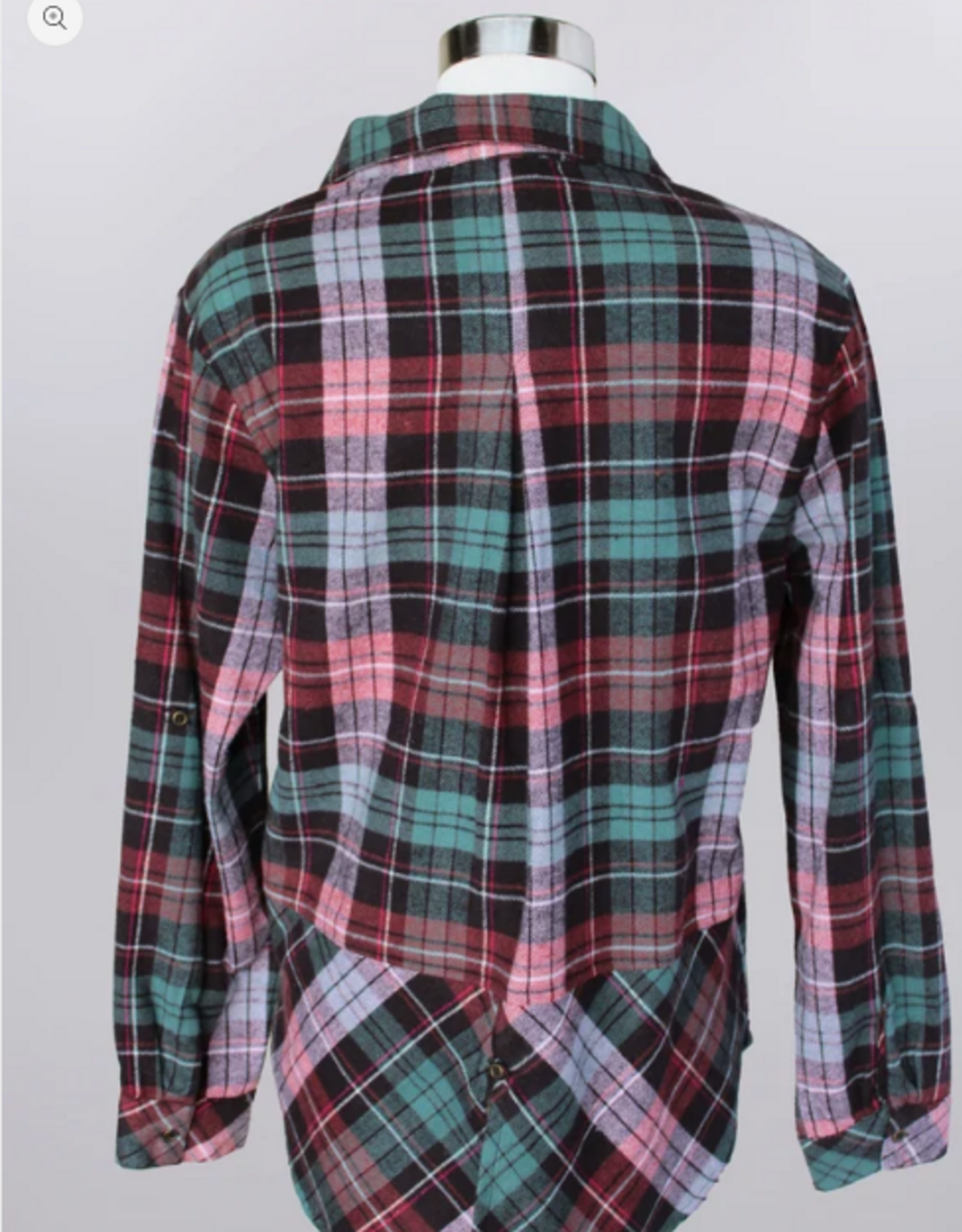 Keren Hart f Keren Hart 73036A Dusty Rose/Teal Combo Plaid Button Up Roll Tab  Sleeve Top