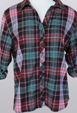Keren Hart f Keren Hart 73036A Dusty Rose/Teal Combo Plaid Button Up Roll Tab  Sleeve Top