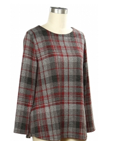Southern Lady Southern Lady Hollywood/Black Plaid Round Neck Long Sleeve Petite Top