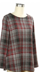 Southern Lady Southern  Lady Hollywood/Black Plaid Round Neck Long Sleeve Petite Top