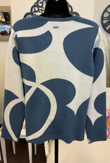 Picadilly Picadilly  Vintage Blue Multi Print Round Neck Long Sleeve Sweater