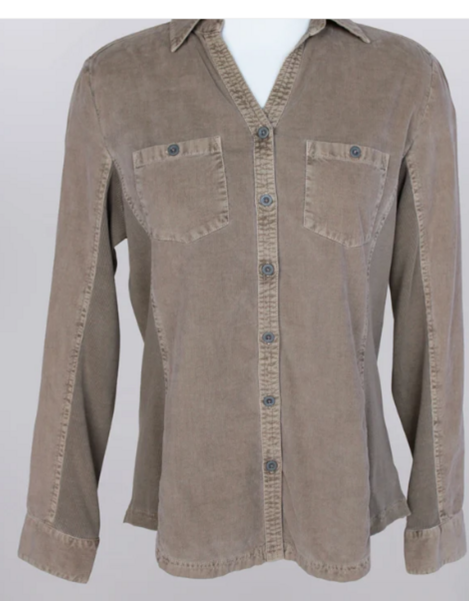 Keren Hart Keren Hart YY73021 Pecan Corduroy Button Up Roll Tab Sleeve  Top