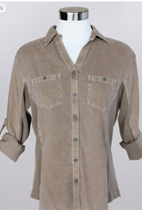 Keren Hart Keren Hart YY73021 Pecan Corduroy Button Up Roll Tab Sleeve  Top