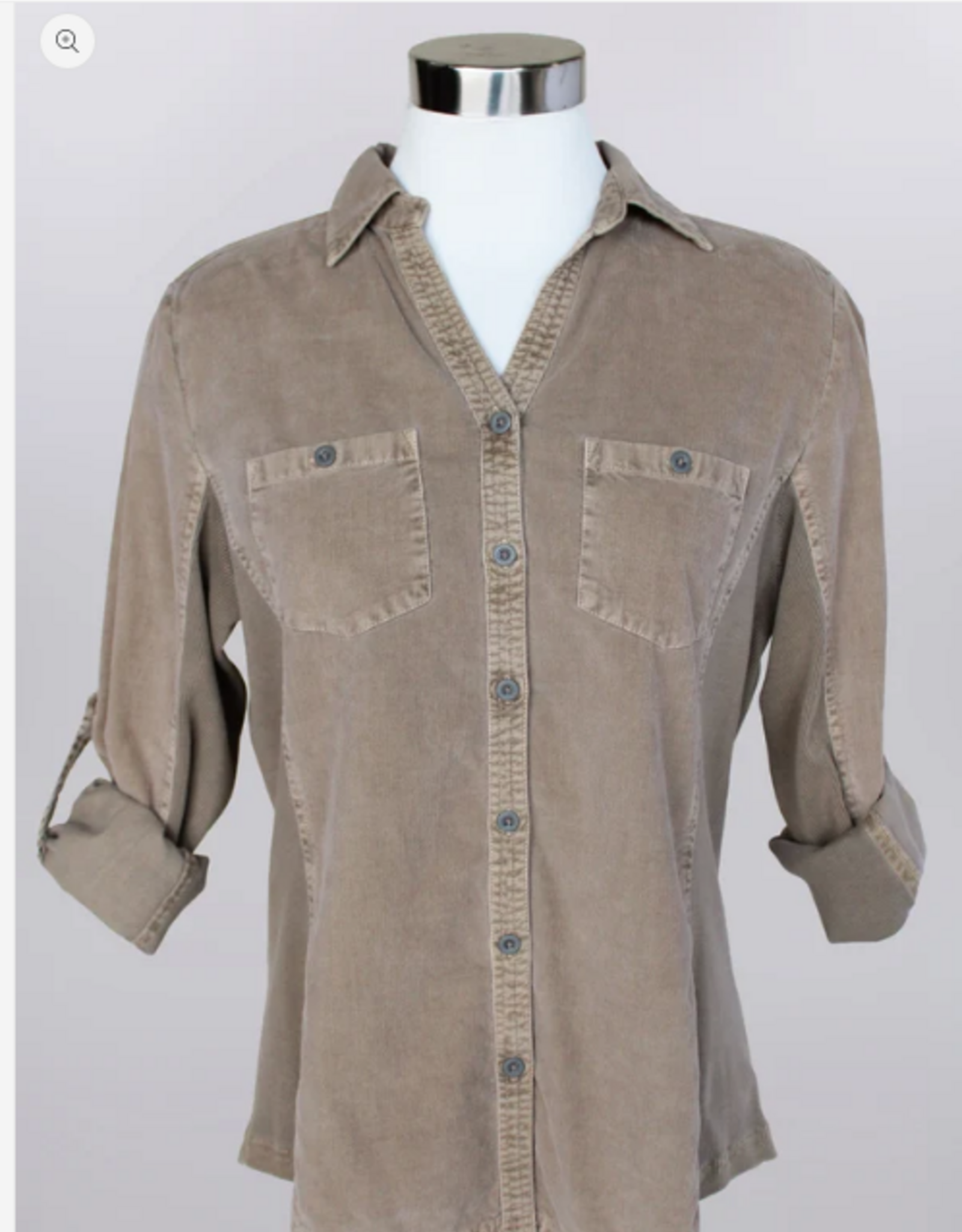 Keren Hart Keren Hart YY73021 Pecan Corduroy Button Up Roll Tab Sleeve  Top