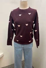 Sunday Sunday Prune Heart Print Round Neck Long Sleeve Sweater