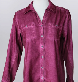Keren Hart Keren Hart YY73021 Wine Corduroy Button Up Roll Tab Sleeve  Top