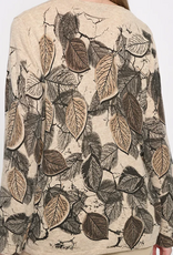 Picadilly Picadilly Almond Cream Leaf Print Round Neck Long Sleeve Top