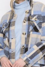 Picadilly Picadilly Button Front Blue/Cream  Plaid Short Jacket