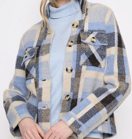 Picadilly Picadilly  Button Front Blue/Cream  Plaid Short Jacket