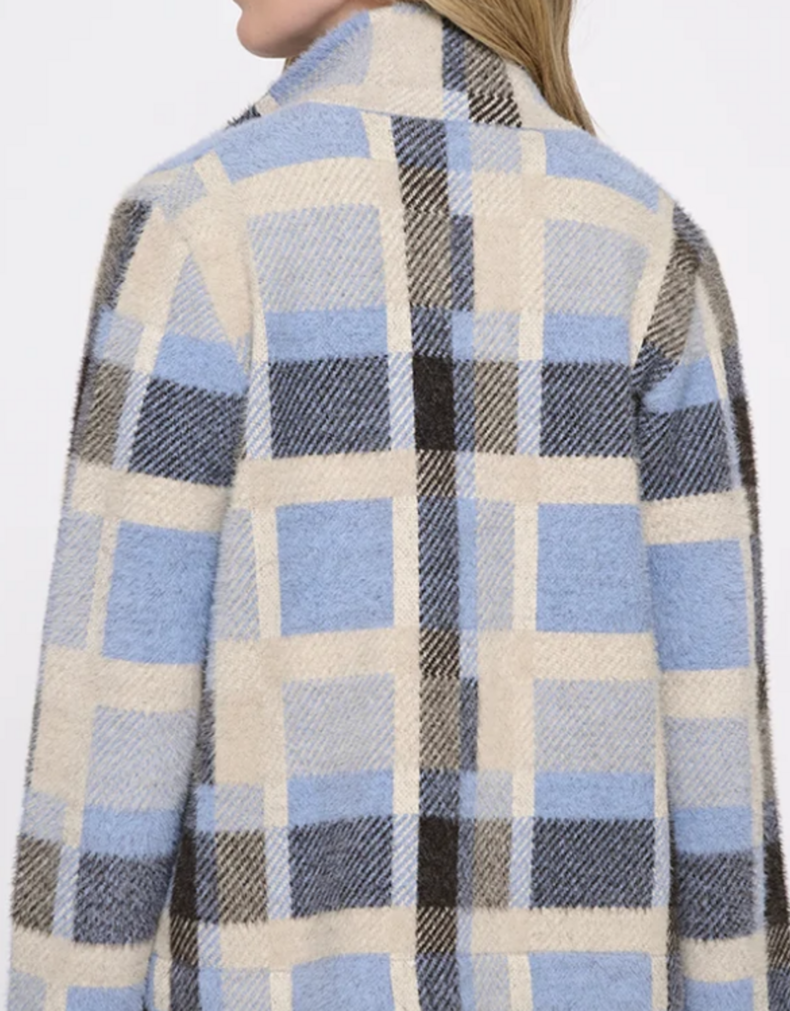 Picadilly Picadilly Button Front Blue/Cream  Plaid Short Jacket
