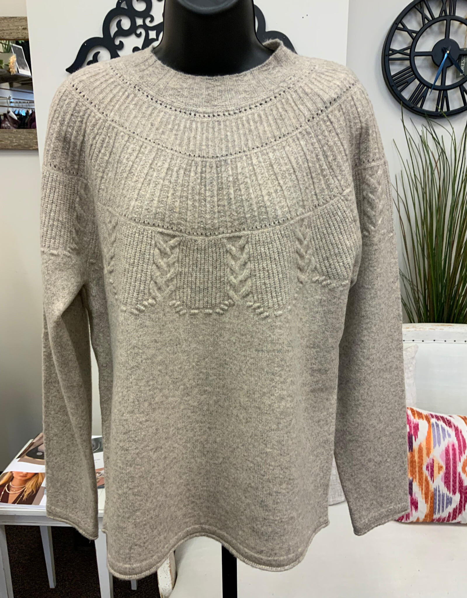 Sunday Sunday 6540 Pine Bark Textured Print Round Neck Long Sleeve Sweater