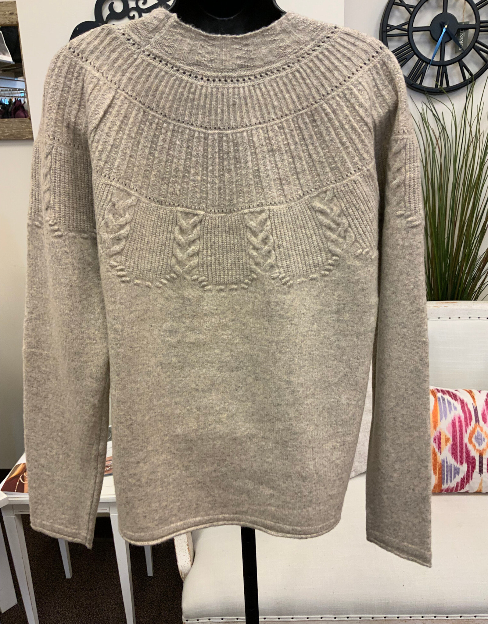 Sunday Sunday 6540 Pine Bark Textured Print Round Neck Long Sleeve Sweater