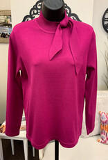 Sunday Sunday  Fuchsia  Mock Neck Side Tie Detail Long Sleeve Sweater