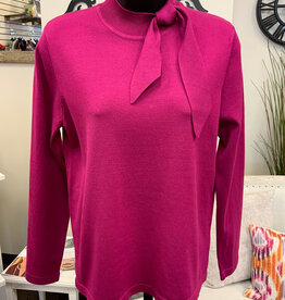Sunday Sunday  Fuchsia  Mock Neck Side Tie Detail Long Sleeve Sweater