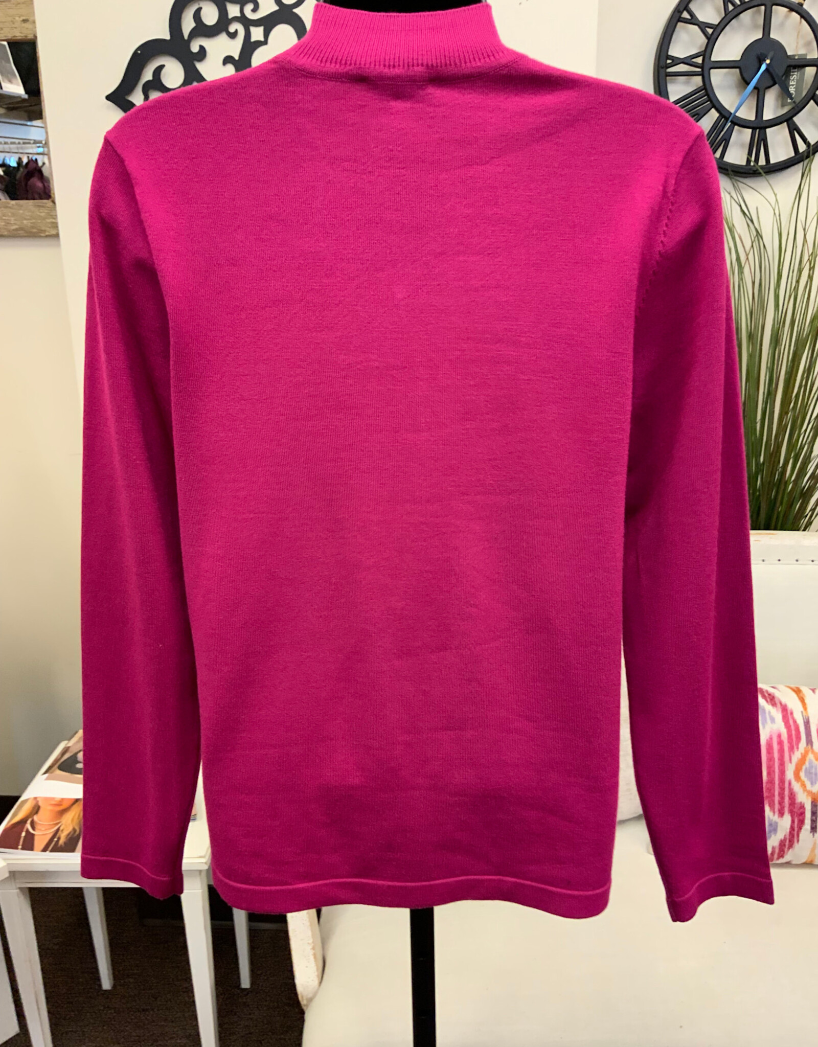 Sunday Sunday  Fuchsia  Mock Neck Side Tie Detail Long Sleeve Sweater