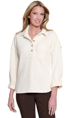 Multiples Multiples Winter White  V-Neck 3 Button Placket 3/4 Sleeve Top