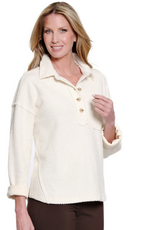 Multiples Multiples Winter White  V-Neck 3 Button Placket 3/4 Sleeve Top