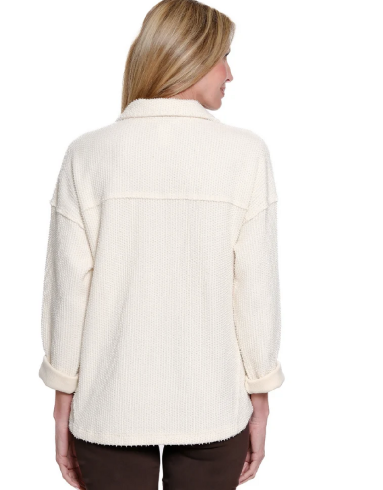 Multiples Multiples Winter White  V-Neck 3 Button Placket 3/4 Sleeve Top