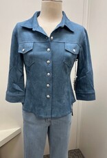 APNY APNY Indigo Vegan Leather Shirt Jacket With Crest Buttons
