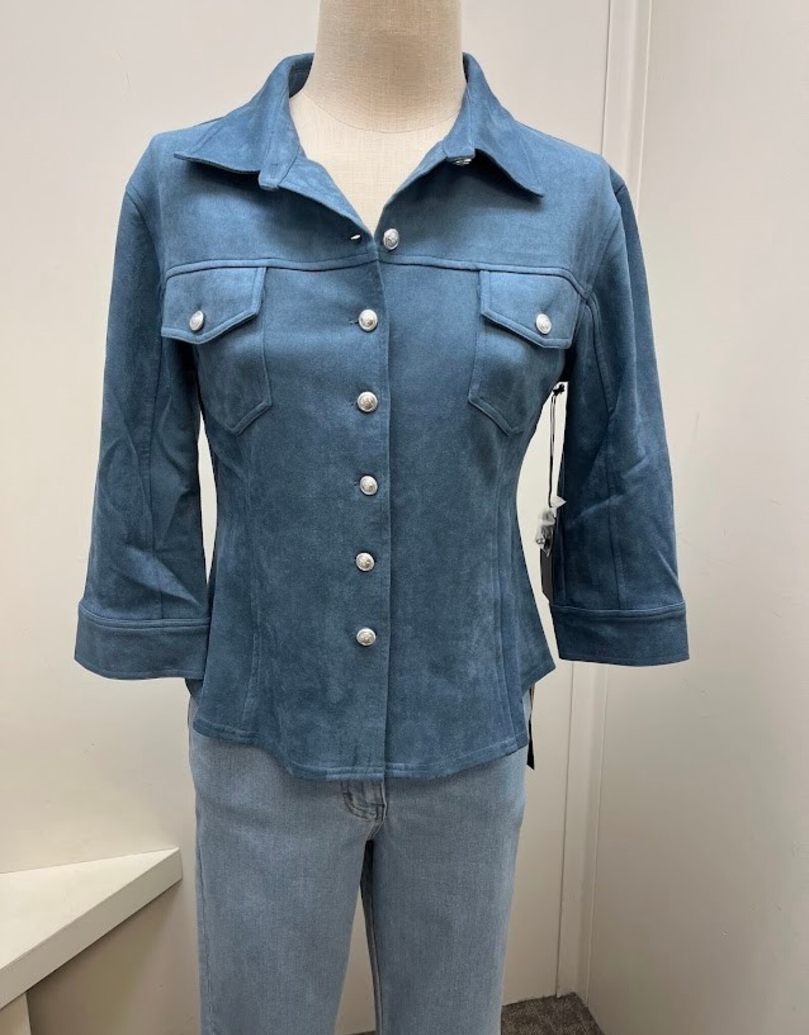 APNY APNY Indigo Vegan Leather Shirt Jacket With Crest Buttons