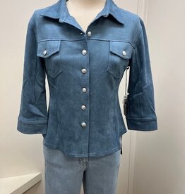 APNY APNY Indigo Vegan Leather Shirt Jacket With Crest Buttons