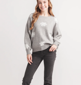 Papillon Papillon  Grey Rhinestone Snowflake  Round Neck Long Sleeve Sweater