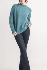 Papillon Papillon Teal Heathered Mock Neck Step Hem Long Sleeve Sweater
