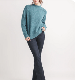 Papillon Papillon Teal Heathered Mock Neck Step Hem Long Sleeve Sweater