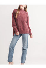 Papillon Papillon Burgundy Heathered Mock Neck Step Hem Long Sleeve Sweater