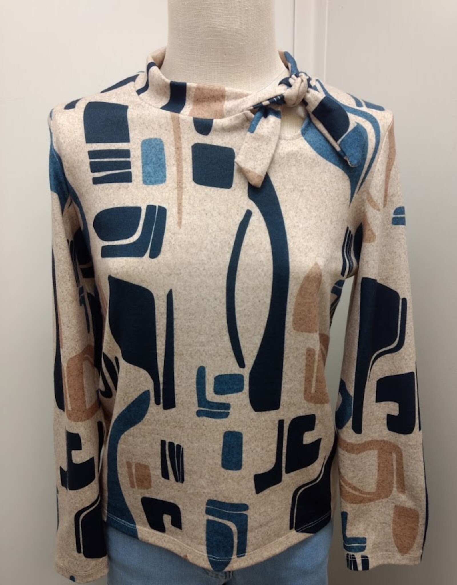 Bali Bali Multi Color Print Mock Neck Long Sleeve