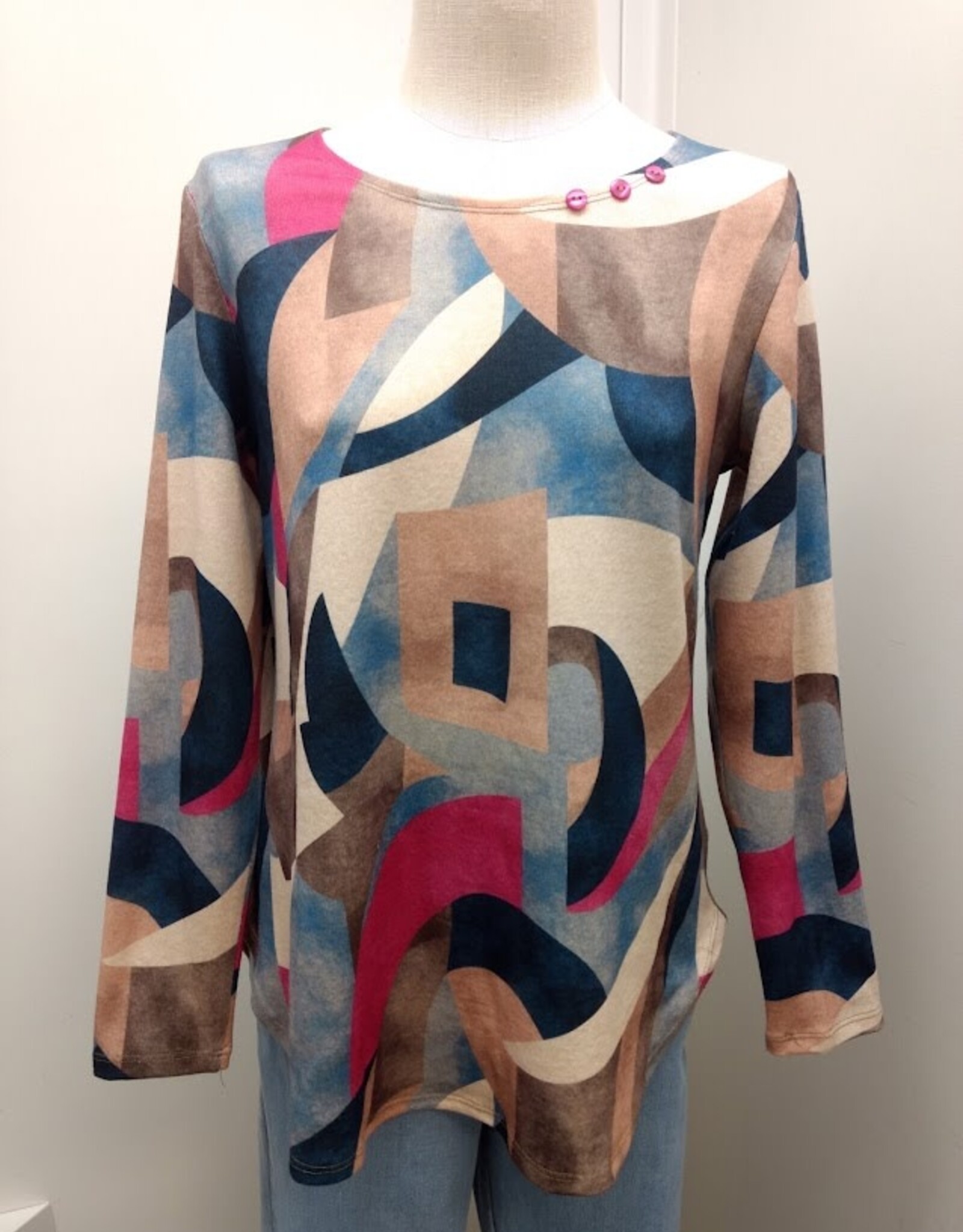 Bali Bali Multi Color Print Round Neck Long Sleeve
