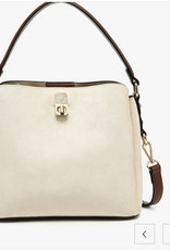 Jen and Co Jen & Co  Allison Off White/Brown Faux Suede Satchel