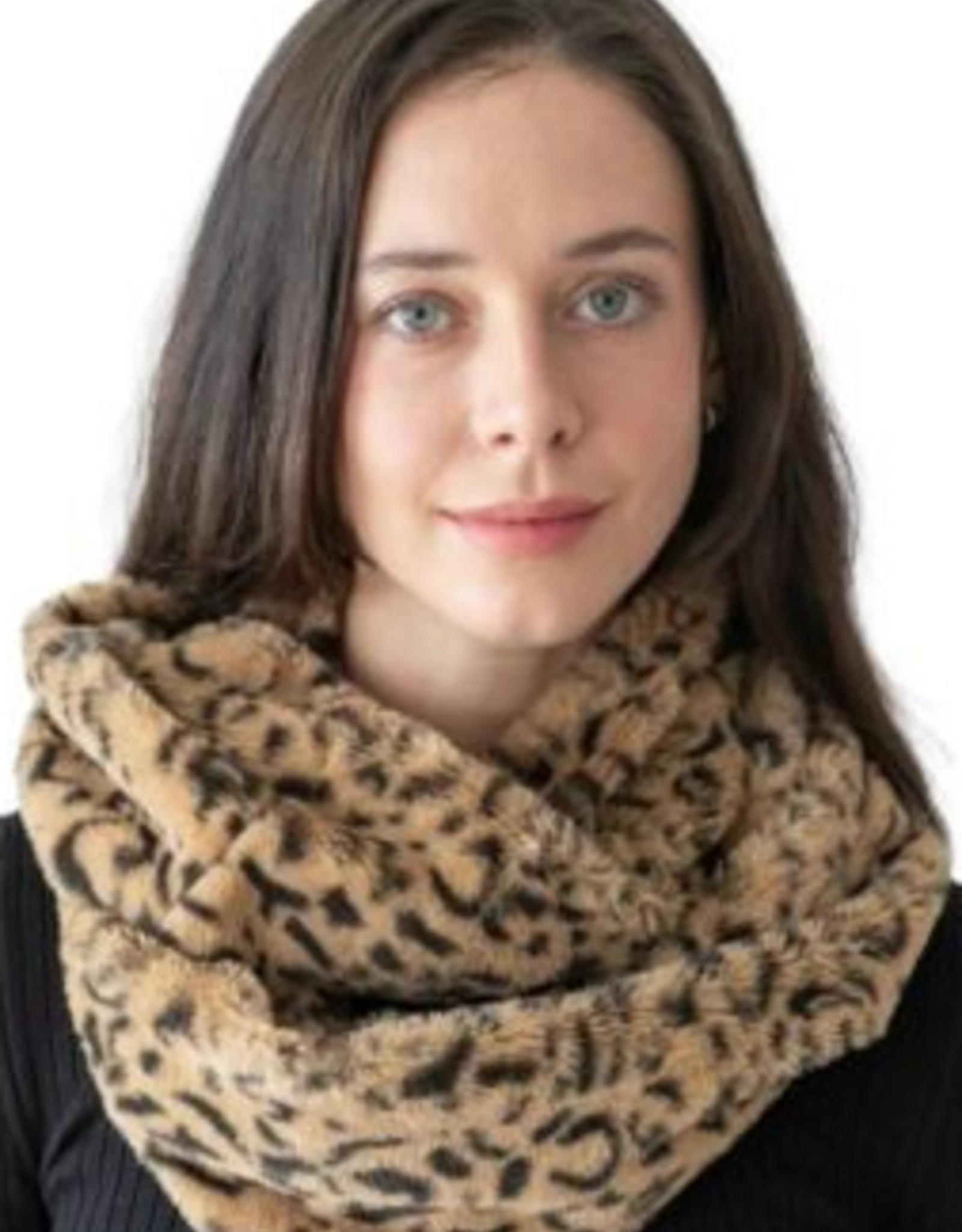 Coronet Coronet Brown/Black Leopard Print Faux Fur Infinity Scarf