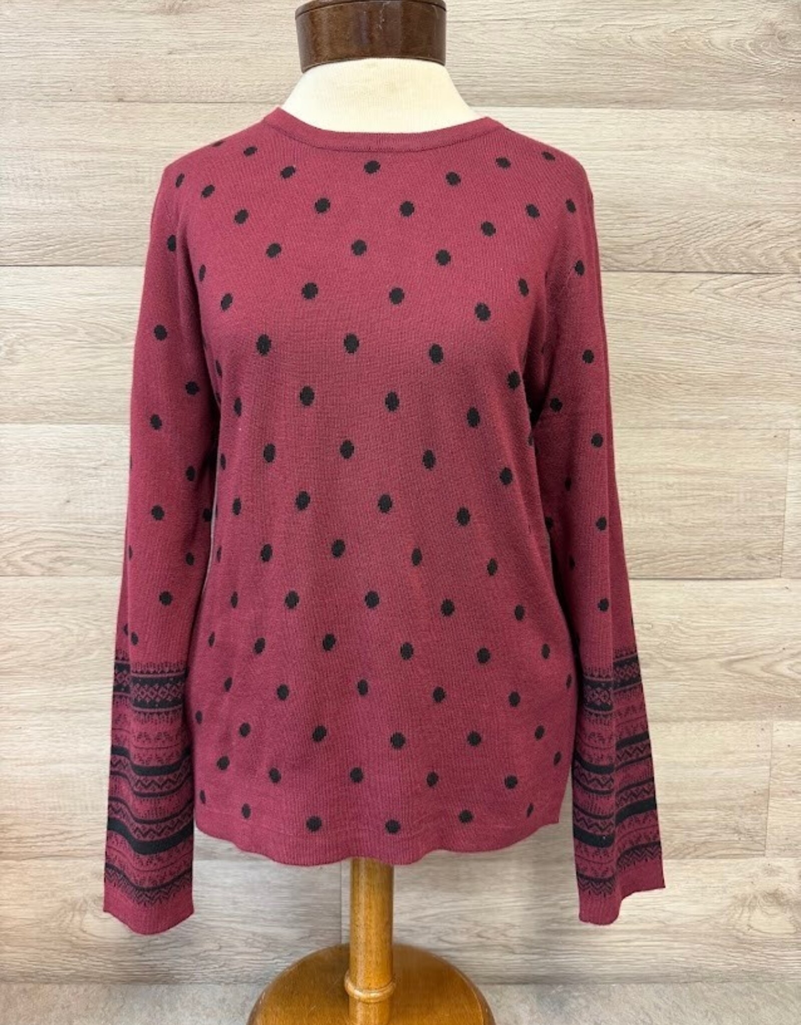 Sunday Sunday Prune Polka Dot Print Round Neck Long Sleeve Sweater