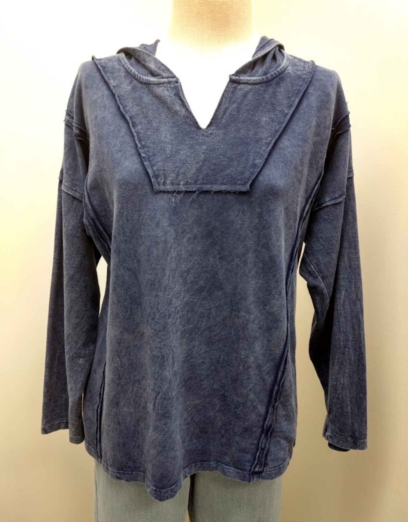 Cotton Lani Cotton Lani Indigo Hooded Long Sleeve Top