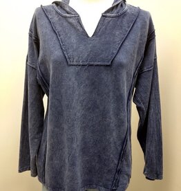 Cotton Lani Cotton Lani Indigo Hooded Long Sleeve Top