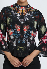 APNY APNY Onyx Jewel Print Banded Collar Belle Sleeve Blouse