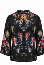 APNY APNY Onyx Jewel Print Banded Collar Belle Sleeve Blouse