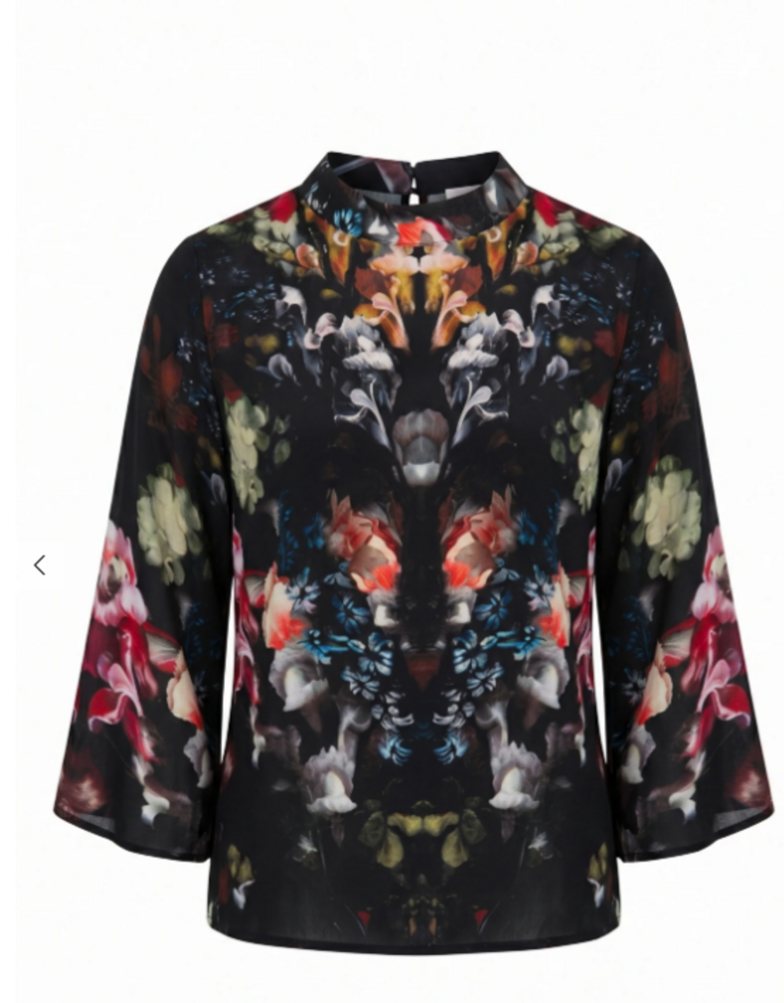 APNY APNY Onyx Jewel Print Banded Collar Belle Sleeve Blouse