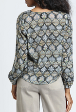 APNY APNY B-54P/C-968D/NC Sage & Pewter Print V-Neck Tie Front Top