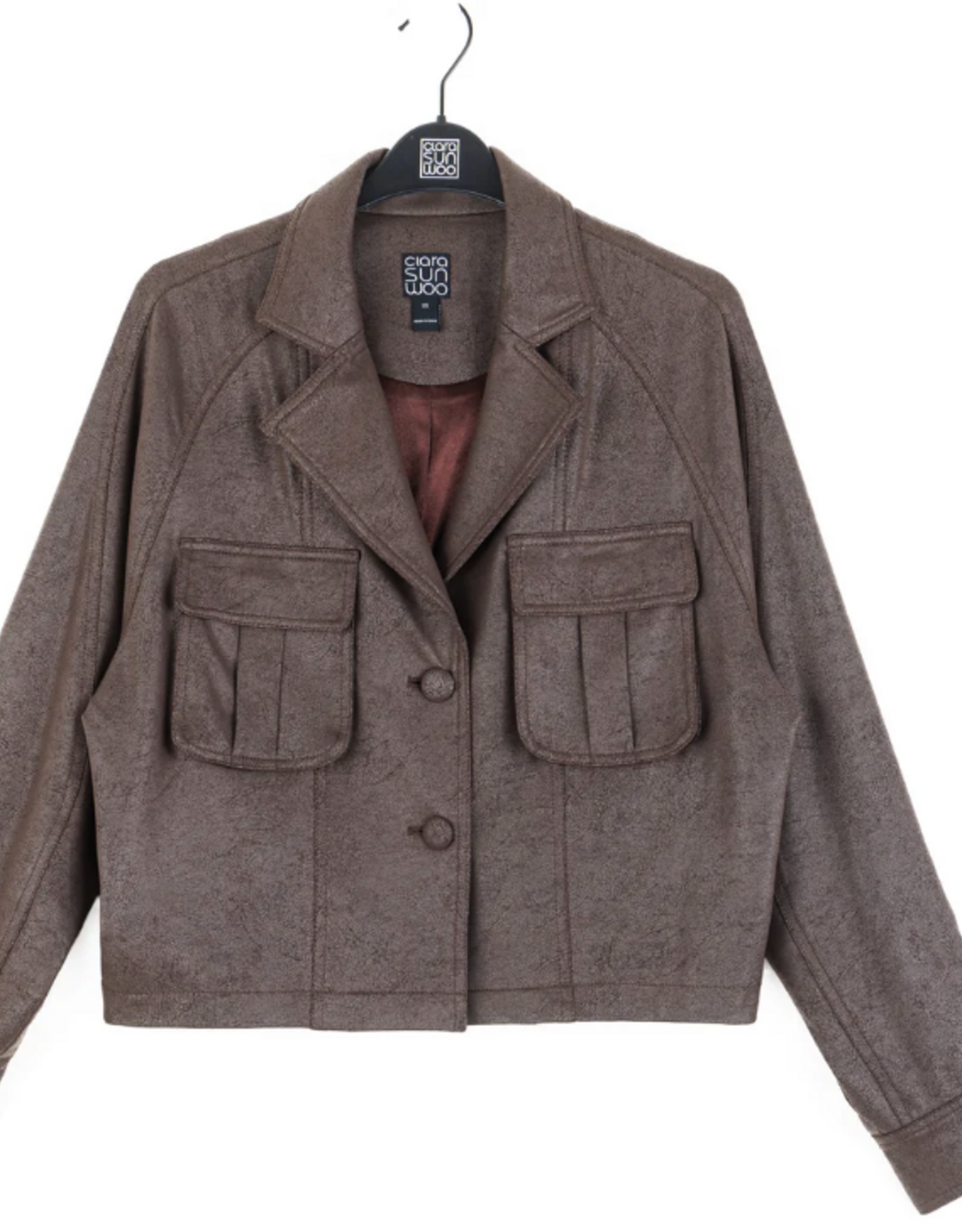 Clara Sun Woo Clara Sun Woo Brown Liquid Leather™ Cropped Cargo Jacket