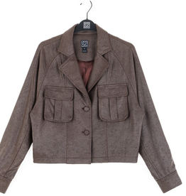 Clara Sun Woo Clara Sun Woo Brown Liquid Leather™ Cropped Cargo Jacket