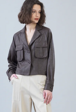 Clara Sun Woo Clara Sun Woo Brown Liquid Leather™ Cropped Cargo Jacket