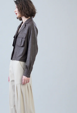 Clara Sun Woo Clara Sun Woo Brown Liquid Leather™ Cropped Cargo Jacket