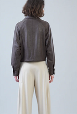 Clara Sun Woo Clara Sun Woo Brown Liquid Leather™ Cropped Cargo Jacket