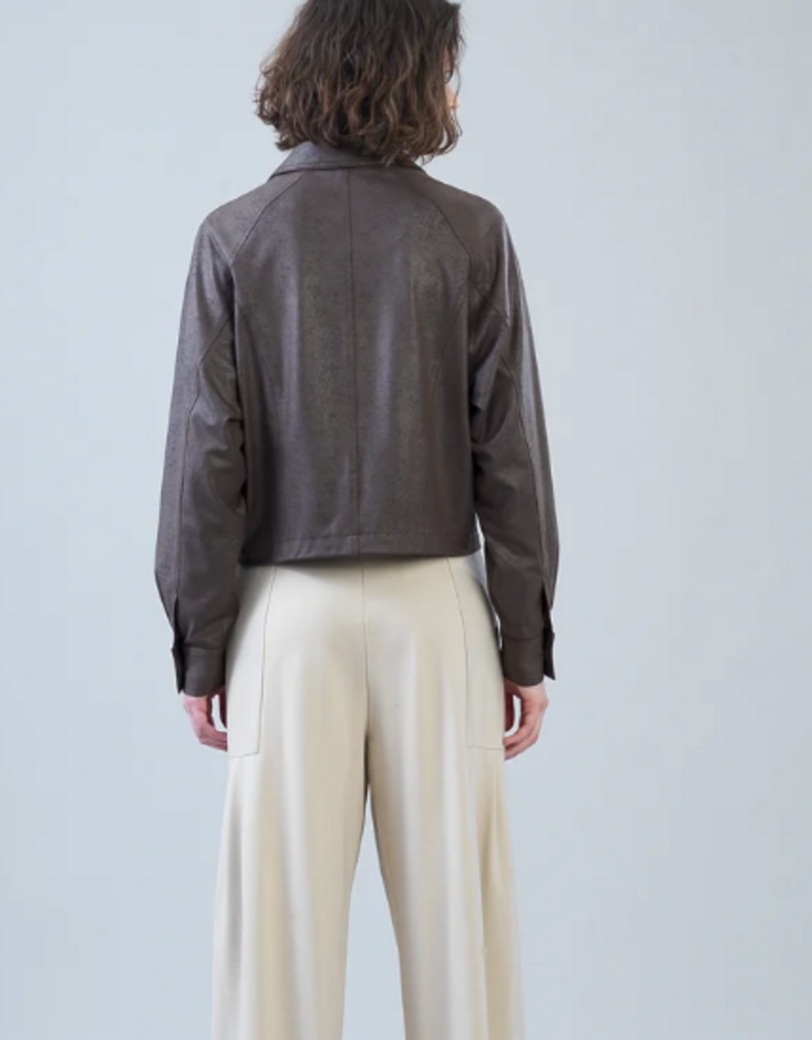 Clara Sun Woo Clara Sun Woo Brown Liquid Leather™ Cropped Cargo Jacket