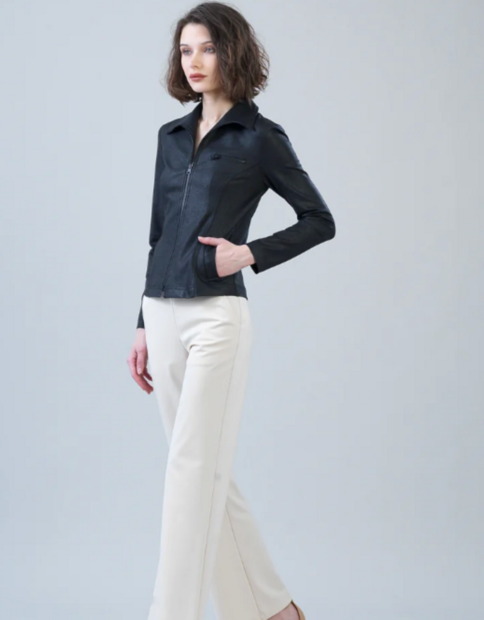 Clara Sun Woo Clara Sun Woo Black Liquid Leather™ Tailored Sport Zip Jacket